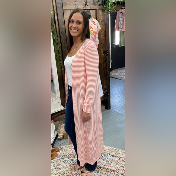 Light Orange & White Striped Cardigan - Picture 1 of 3